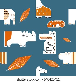 Seamless pattern.Vector illustration. Set of wild animals. flat design. 