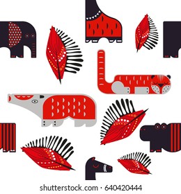 Seamless pattern.Vector illustration. Set of wild animals. flat design. 