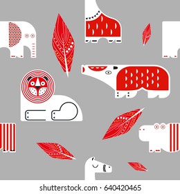 Seamless pattern.Vector illustration. Set of wild animals. flat design. 