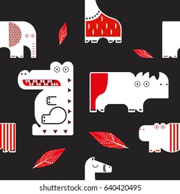 Seamless pattern.Vector illustration. Set of wild animals. flat design. 