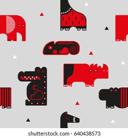Seamless pattern.Vector illustration. Set of wild animals. flat design. 