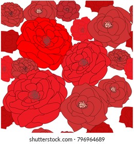 Seamless pattern,Vintage red valentine spring summer romantic rose,for wedding invitation ceremony card,sweet cute freehand drawing watercolor style,flower background,illustration vector