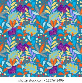 Seamless patterrn with leaves and berries