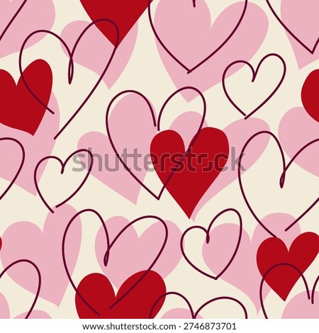 Seamless patterrn with variouds hand drawn hearts. Valentine's day elegant vector background