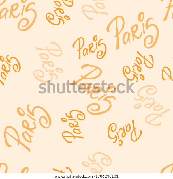 Seamless\
patters with Paris word. Stylized,\
beige.