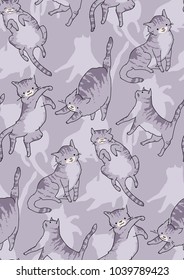 Seamless pattertn of cute cat in funny cartoon style. Vector illustration. Catroon cat drawing. Cat pattern.