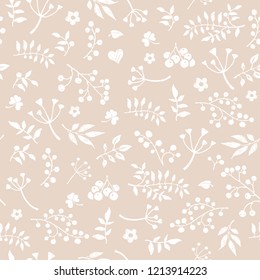 Seamless pattren. A gentle craft vintage handdrawn floral background. You can assemble an unlimited size background by duplicating this fragment.