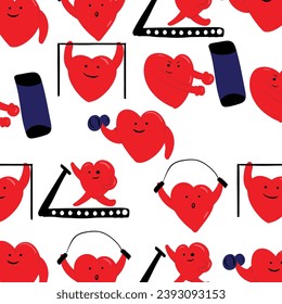 Seamless Pattren Heart characters cute, strong heart, backgrounds