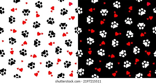 The seamless paw cat, paw dog, heart designs are suitable for wallpaper and can be used for other designs. love, heart, dog paw, cat paw, valentine's day