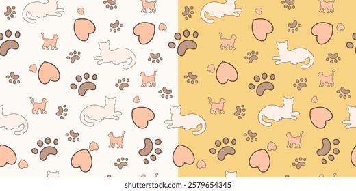 The seamless paw cat, paw dog, heart designs are suitable for wallpaper and can be used for other designs. love, heart, dog paw, cat paw, valentine's day