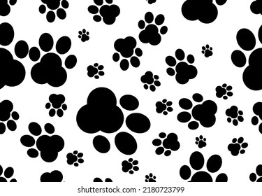 seamless paw footprints pattern. cute white animal tracks, pink background. Fashionable print for textiles, wallpaper