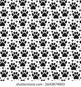 Seamless paw pattern with dog or cat footprint. Animal pet pawprint background