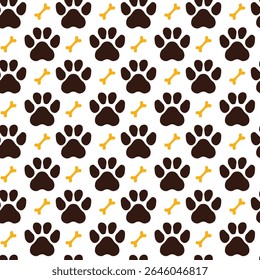 Seamless paw pattern with dog or cat footprint. Animals pet pawprint background