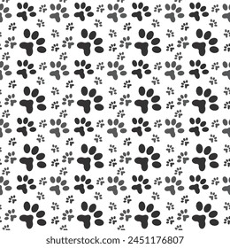 Seamless Paw Print Background, pattern animal tracks isolated on white background, cat paw icon Illustration