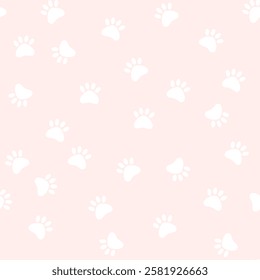 Seamless Paw Print Background. Seamless pattern with white pet paw prints on a pale pink background, eps 10