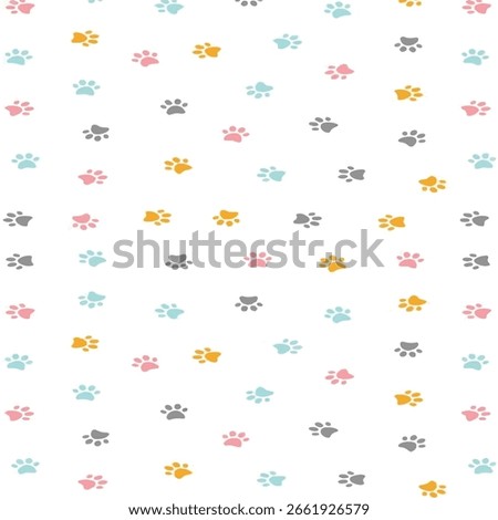 Seamless Paw Print Background. Pets Cat and Dog Seamless Animal Paw Print Theme Background. seamless minimal cute, sweet, pastel animal pet dog foot print paw repeat pattern in white background