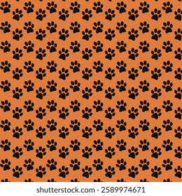 Seamless Paw Print Pattern. Animal Footprint Background. Cute Pet Paw Prints. Dog and Cat Tracks Design. Orange and Black Paw Pattern. Animal Lover Wallpaper. Playful Pet Paw Prints.