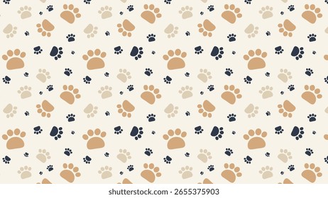 Plano de fundo de vetor de impressão de pata uniforme. Pegadas de cães e gatos de tons terrosos. Padrão bonito animal de estimação para design, tecido e web