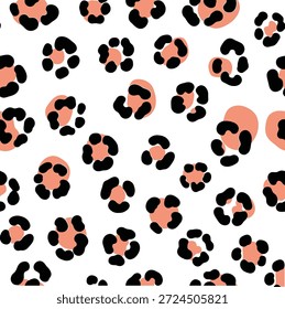 Seamless Peach and Black Leopard Print Pattern on White Background – Vector Animal Spots