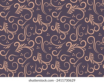 Seamless peach color doodle pattern with ethnic floral pattern