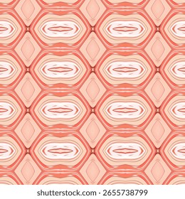 Nahtloses geometrisches Muster aus Pfirsich und Creme mit abstrakter Symmetrie. Perfekt für textile, Tapeten oder digitale Hintergründe.