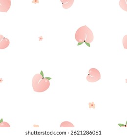 Seamless peach fruit pattern and flowers vector background.