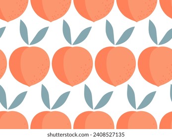 Seamless peach fruit sketch pattern. Hand drawn peaches pattern on white background. Organic tropical food template for wallpaper, wrapping paper, textile, scrapbooking. Pink healthy sweet fruit