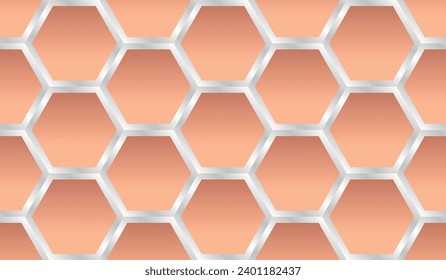 Seamless peach fuzz color hexagon pattern. vector background. Color of the year 2024