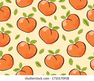 Seamless peach with leaf pattern background.