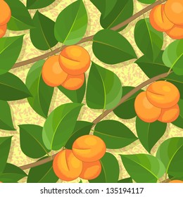 seamless peach on branches background pattern