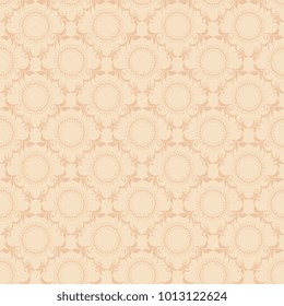 Seamless peach ornament on a beige background. Floral ornament on background. Wallpaper pattern