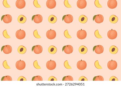 Padrão de pêssego sem costura, ilustração de fruta bonito, amostra disponível no painel de amostras, fundo de pêssego repetitivo