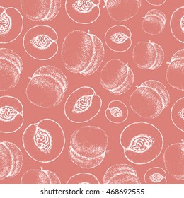 Seamless peach pattern. Fresh fruit sketch background