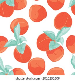 Seamless peach pattern with fruits background.  Summer vibes. Texture for textile, postcard, wrapping paper, packaging etc.