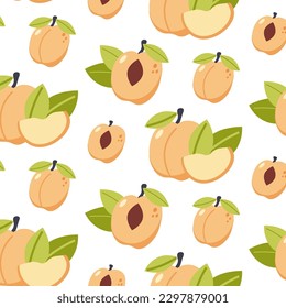 Seamless peach pattern. Hand drawn vector illustration for summer romantic cover, tropical wallpaper, vintage texture