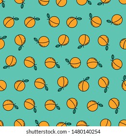 Seamless Peach Pattern on Green Background - Vector Illustration for your digital or print, T-shirt design