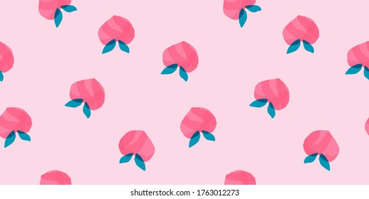 Peaches Seamless Pattern Watercolor Hand Drawn Stock Vector Royalty Free