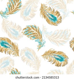 seamless peacock feathers pattern on white background