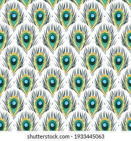 Seamless Peacock Feathers Pattern. Vector Background.