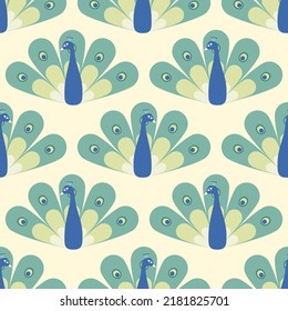 Seamless peacock pattern. Asian birds. Vector pattern for fabric, wallpaper, brand packaging, print.