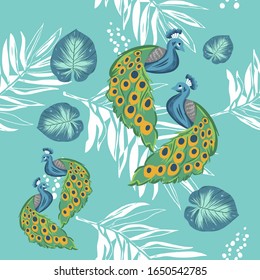 Seamless peacocl pattern illustration for wallpaper