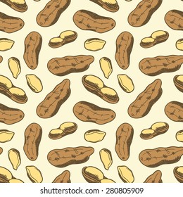 Seamless peanuts background. Sketch peanuts. Hand drawn pattern made in vector. For your design, textile, fabric, surface textures, packaging.