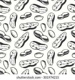 Seamless peanuts background. Sketch peanuts. Hand drawn pattern made in vector. For your design, textile, fabric, surface textures, packaging.