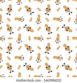 Seamless peanuts on a light background. Vector illustration. Nuts characters