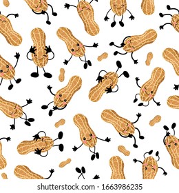 Seamless peanuts on a light background. Vector illustration. Nuts characters