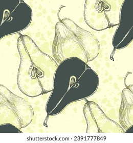 Seamless pear pattern. Background design for print, wrapping paper, packaging, fabric, textile, fruit shops. Fruit background