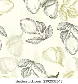 Seamless pear pattern. Background design for print, wrapping paper, packaging, fabric, textile, fruit shops. Fruit background