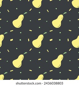 Seamless pear pattern. Colored pear background. Doodle illustration with fruits