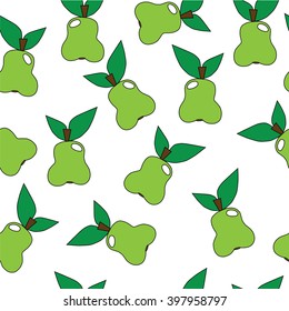 Seamless pear pattern with fruit green color. 