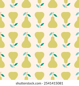 Seamless pear pattern on a light background. Vector fruit elements. for prints, wrapping paper, wallpaper, textile, stationary, fabric